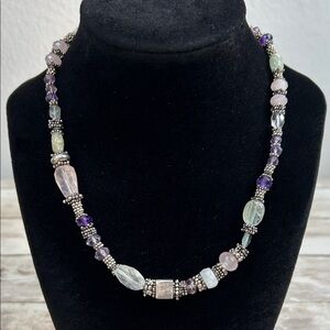 Quartz and Amethyst 925 Silver Necklace